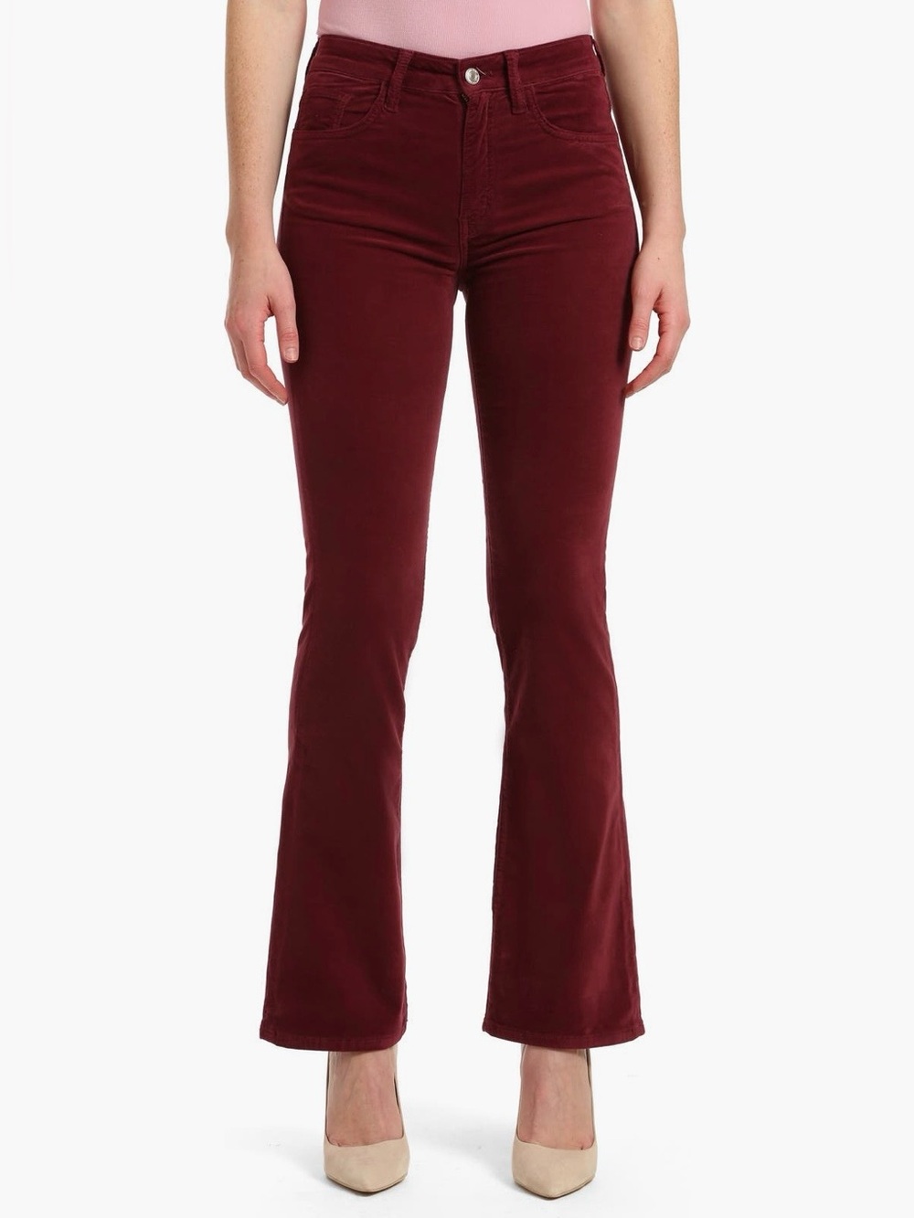 Mavi Women’s High Waisted Velveteen Flare Jeans in Burgundy Size 24